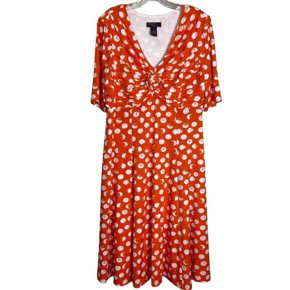 Signature by Robbie Bee Orange and White Dress 3/4 Sleeve Fit and Flare Size XL - Picture 1 of 7